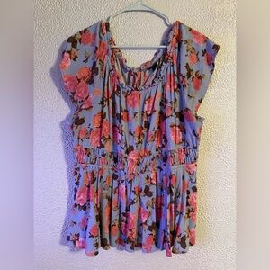 Torrid Floral Blouse - Pink and Blue